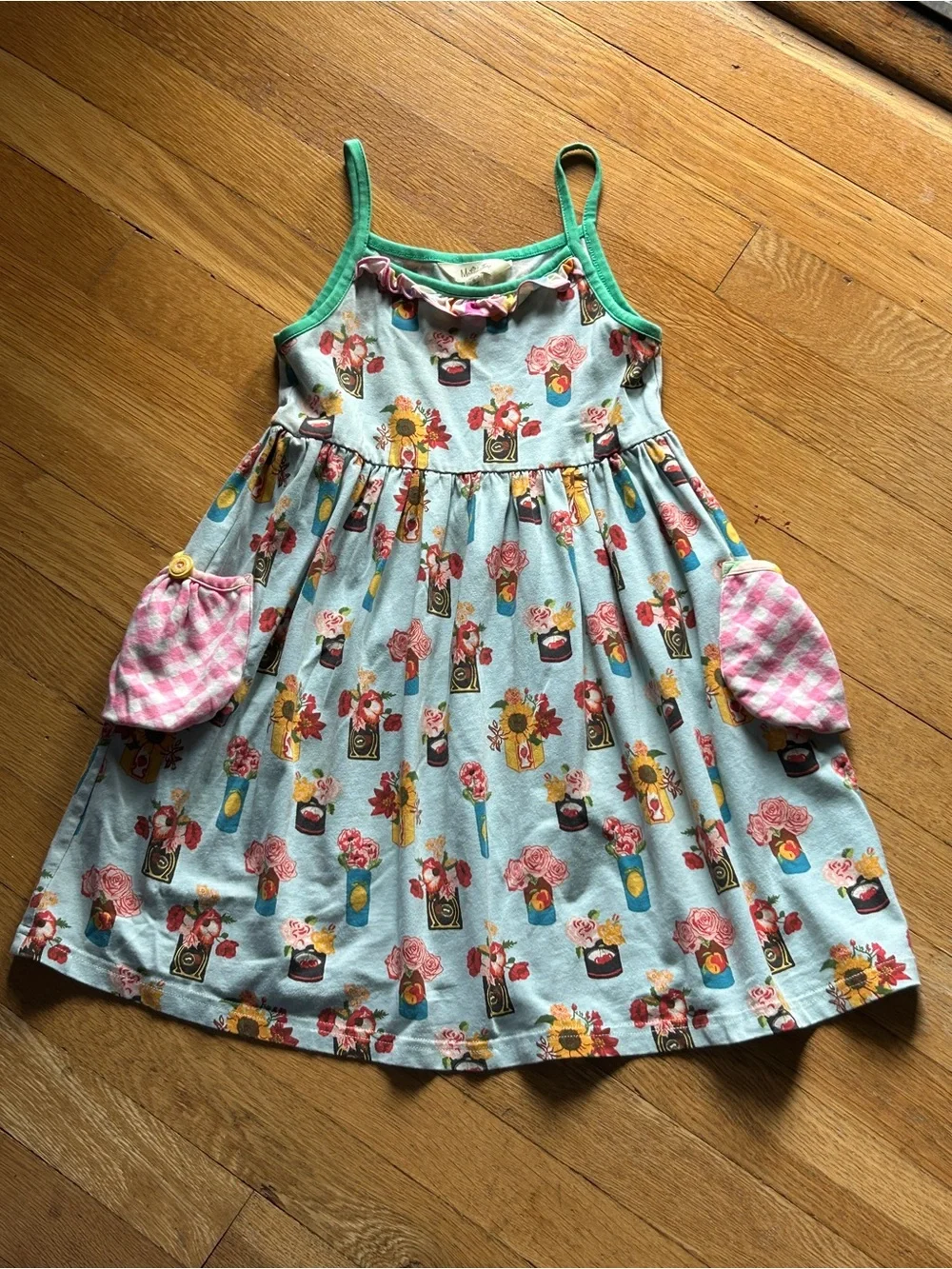 Matilda Jane Light Blue Floral Sundress with Pink Check Pockets